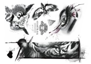 Flash midlertidigt tatoveringsdesign af Helene fra Studio Bläck. Ugletatovering, øjentatovering, tigertatovering. Øjen tatoveringer.