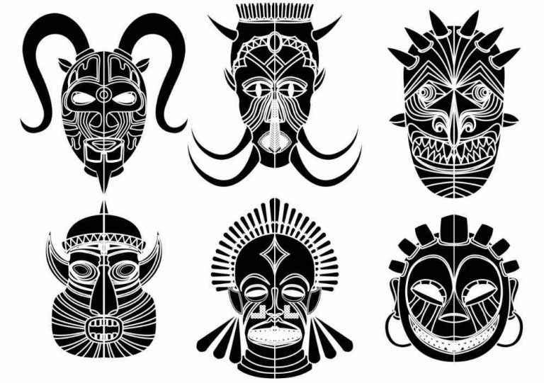 Stamme-masketatoveringer. Sorte stamme-masker som midlertidige tatoveringer.