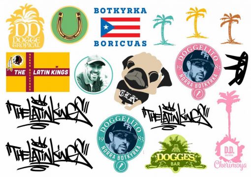 Dogge Doggelito tatoveringer. Samarbejde med Like ink. Reklame Dogge-logoer. Latin Kings musik, logo til Dogge-fans.
