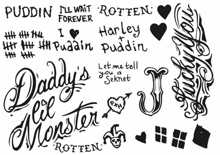 Harley Quinn tatoeeringer. Harley Quinn tatoveringssamling, Engangs tatovering, falsk tatovering, børnetatovering, maskerade tatoveringer pigetatovering.