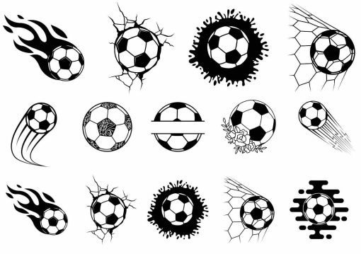 Falske tatoveringer med mange fodboldbolde. Sort-hvid fodboldtatoveringer fra Like ink.